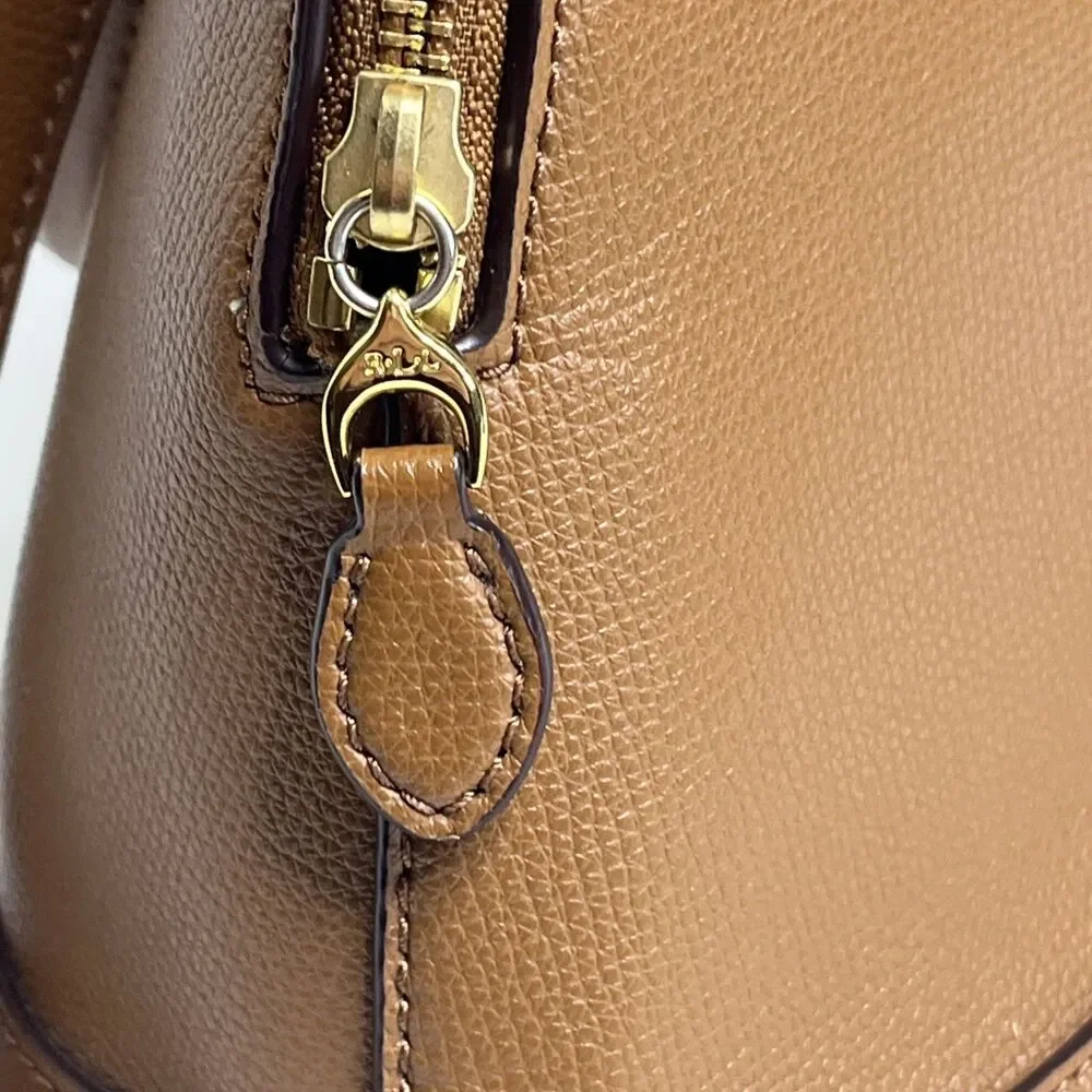 Ralph Lauren RLL Brown Leather Dome Satchel Bag Handbag Purse Classic - Picture 7 of 11